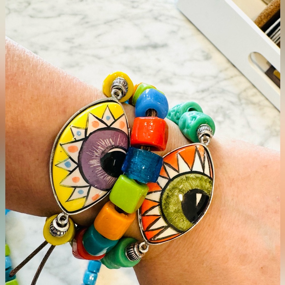 CERAMIC EVIL EYE HANDMADE GOOD LUCK YELLOW
STRETCH BRACELET ( 1 Piece)